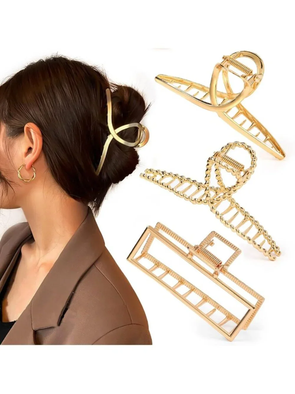 3 PCS Large Metal Claw Clips for Thick Hair - Strong Hold Non-Slip Barrettes